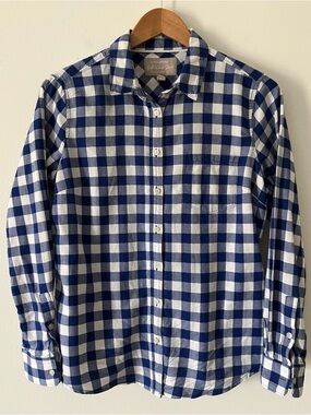 Banana Republic Factory Preppy Royal Blue & White Gingham Plaid Button Down M